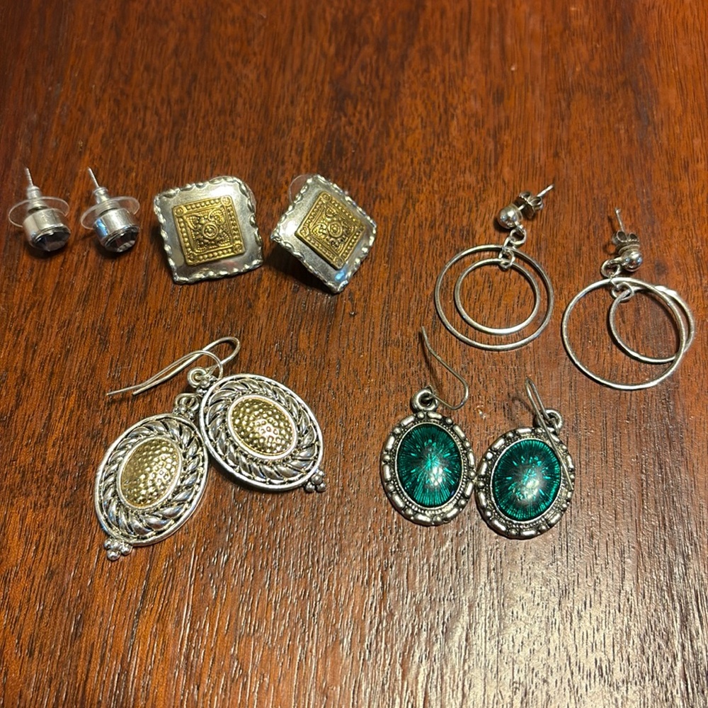 #10 Vintage Earring Lot of 5- Silver/Gold Look Dangles and Studs